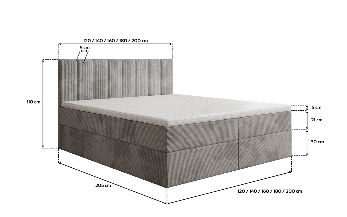 Boxspringbett Sofia in Cord mit Stauraum