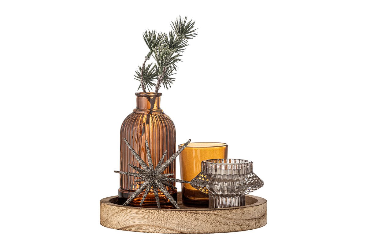 Teelicht-Tablett Ayu – Glas & Holz in warmem Braun (6-teiliges Set)