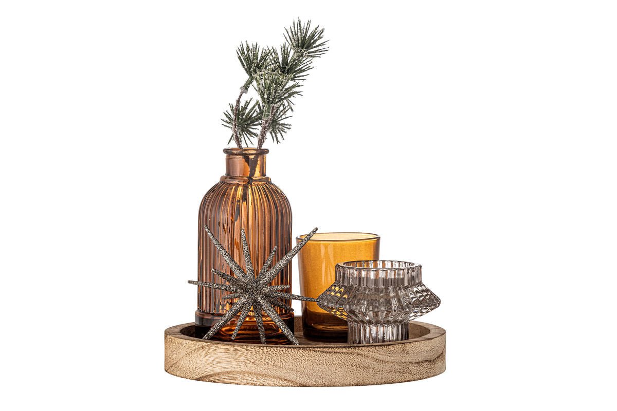 Teelicht-Tablett Ayu – Glas & Holz in warmem Braun (6-teiliges Set)