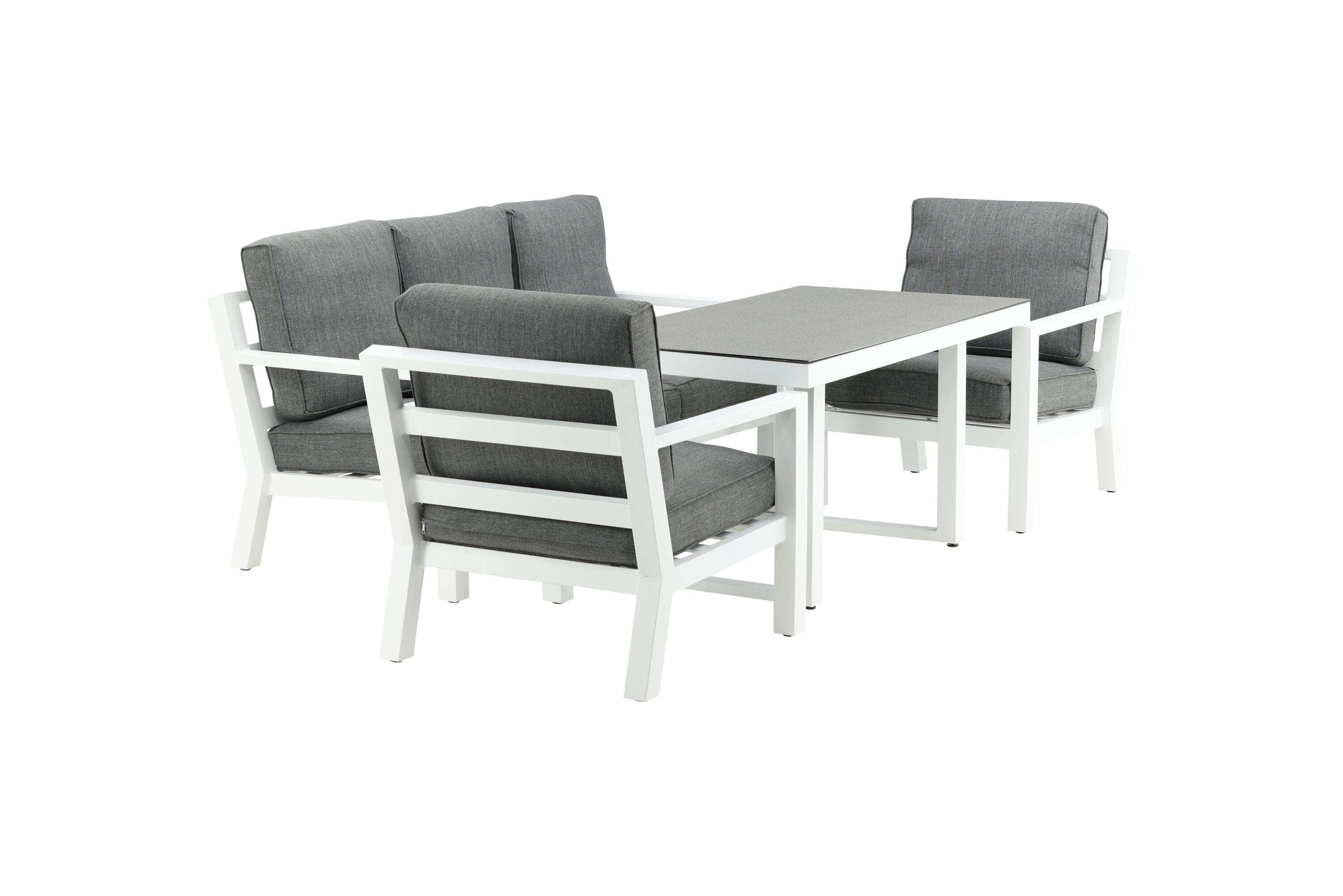 Garten Loungeset Jenni – in Weiß & Grau mit Glasplatte