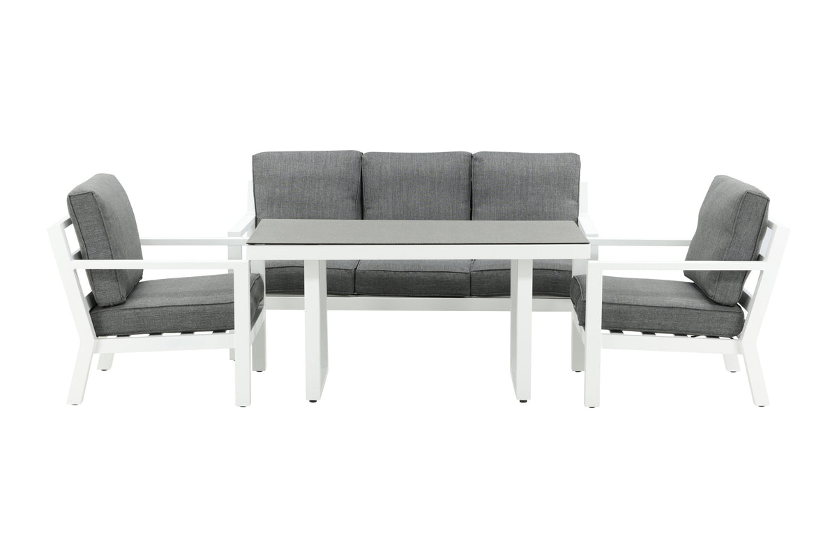Garten Loungeset Jenni – in Weiß & Grau mit Glasplatte