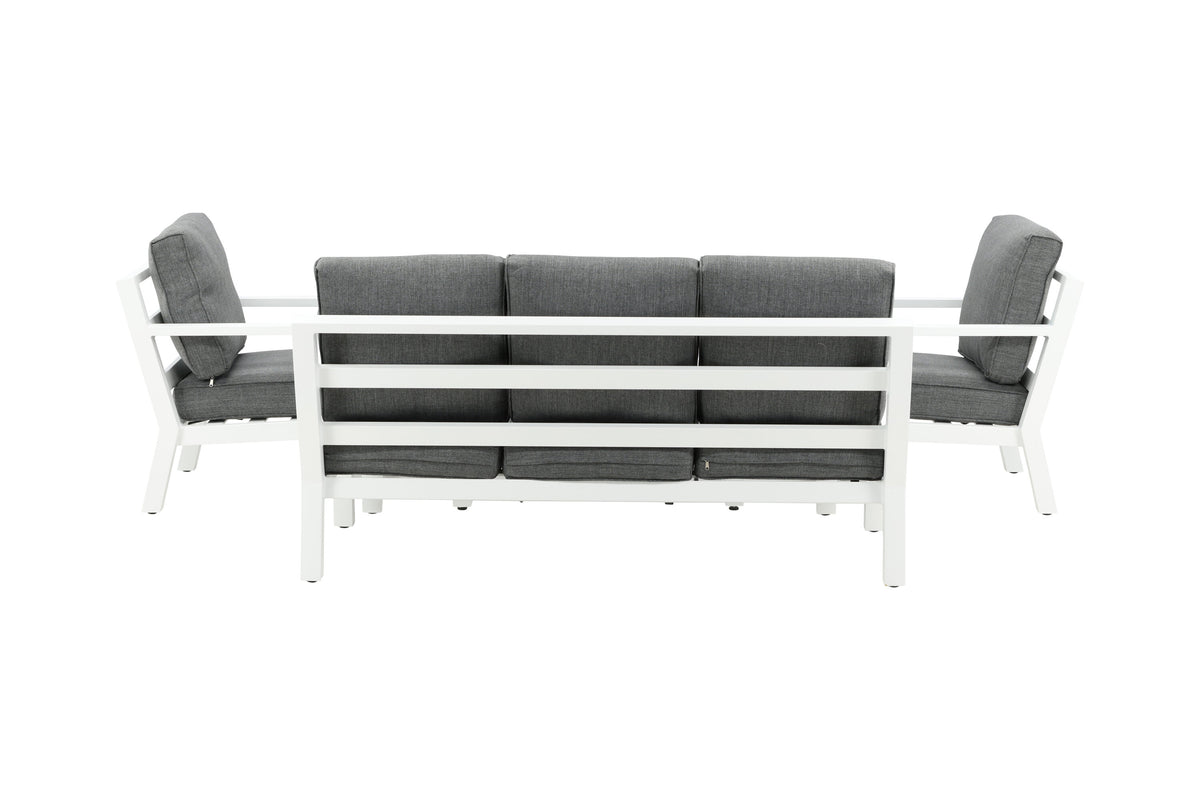 Garten Loungeset Jenni – in Weiß & Grau mit Glasplatte