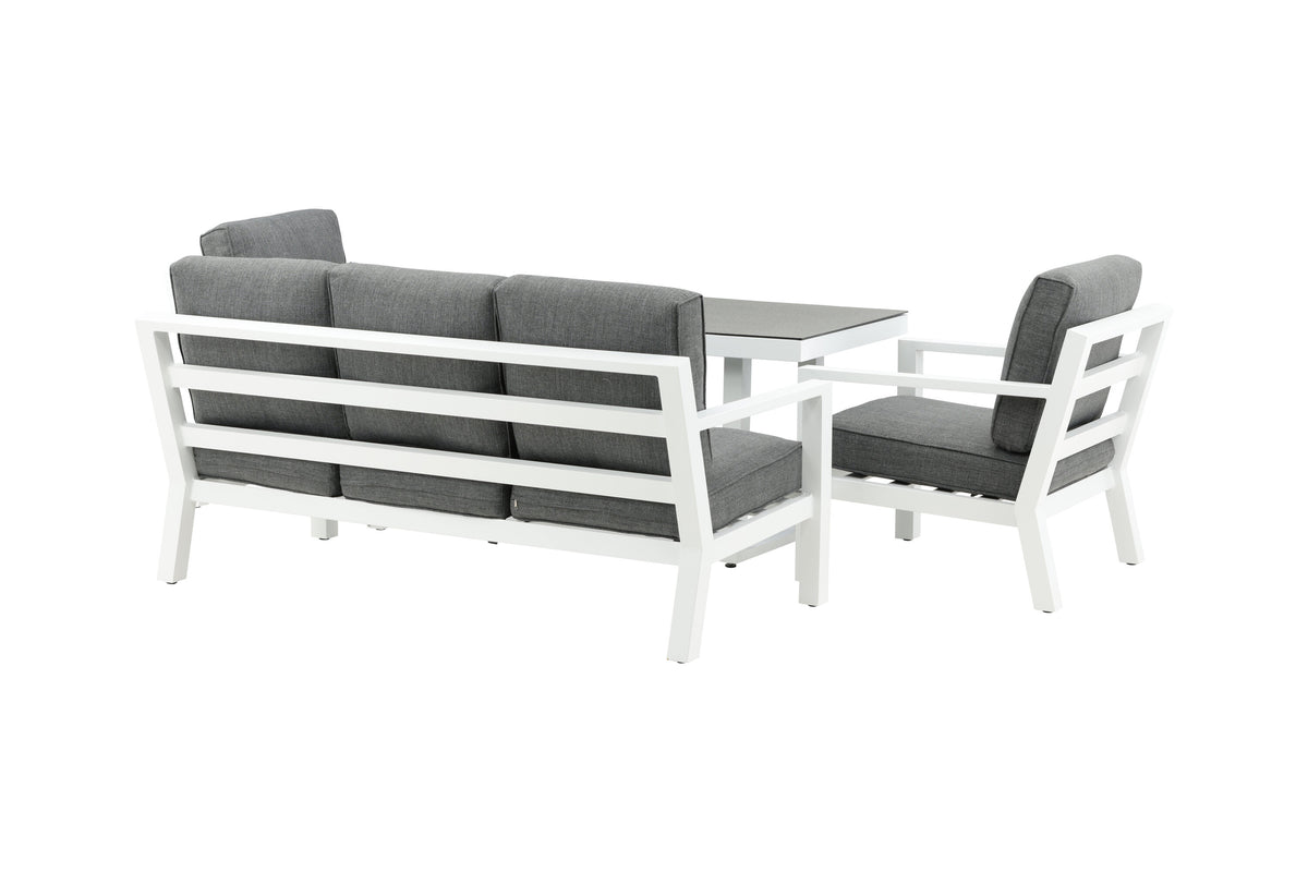 Garten Loungeset Jenni – in Weiß & Grau mit Glasplatte