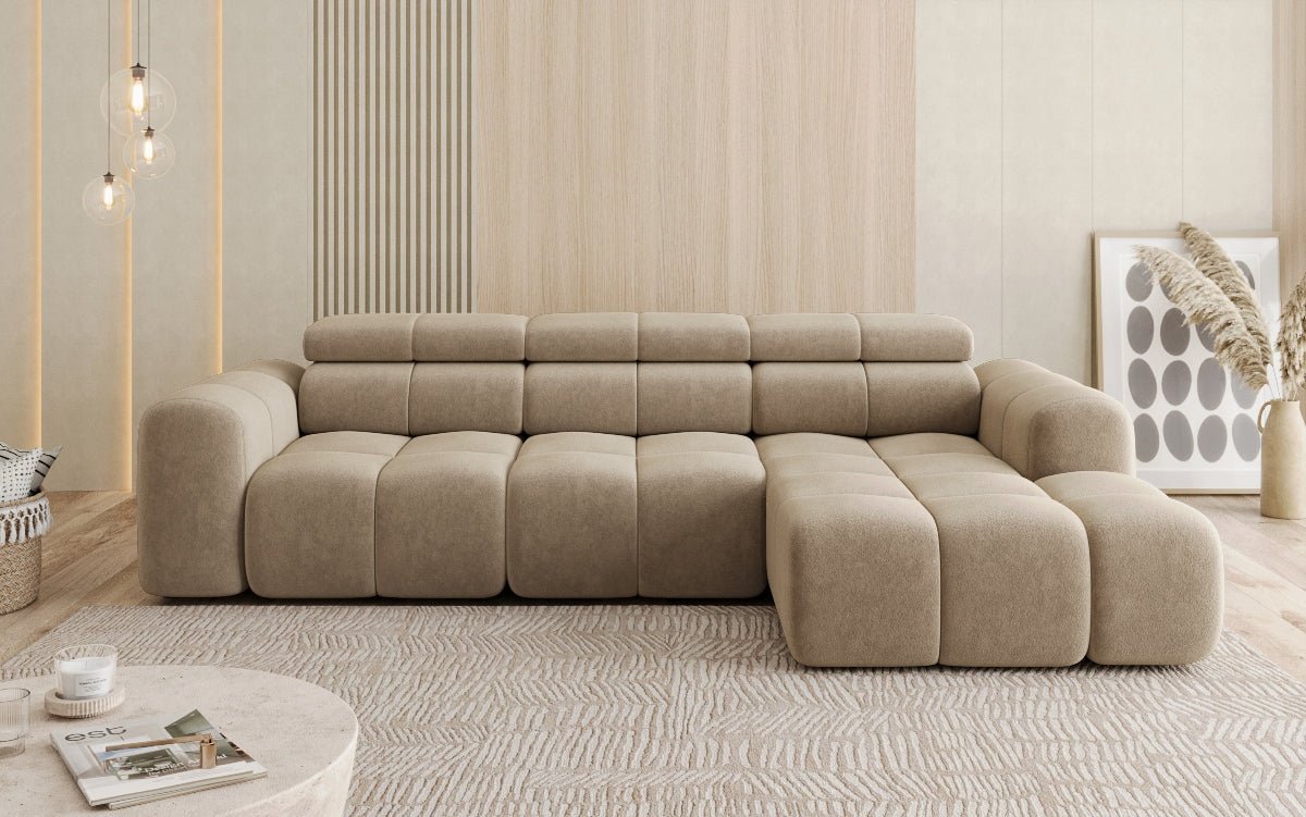 Designer Sofa Mia L mit elektrischer Sitzerweiterung in Chenille