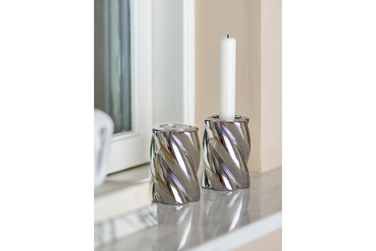 Kerzenhalter Silvertwin – aus Steingut
