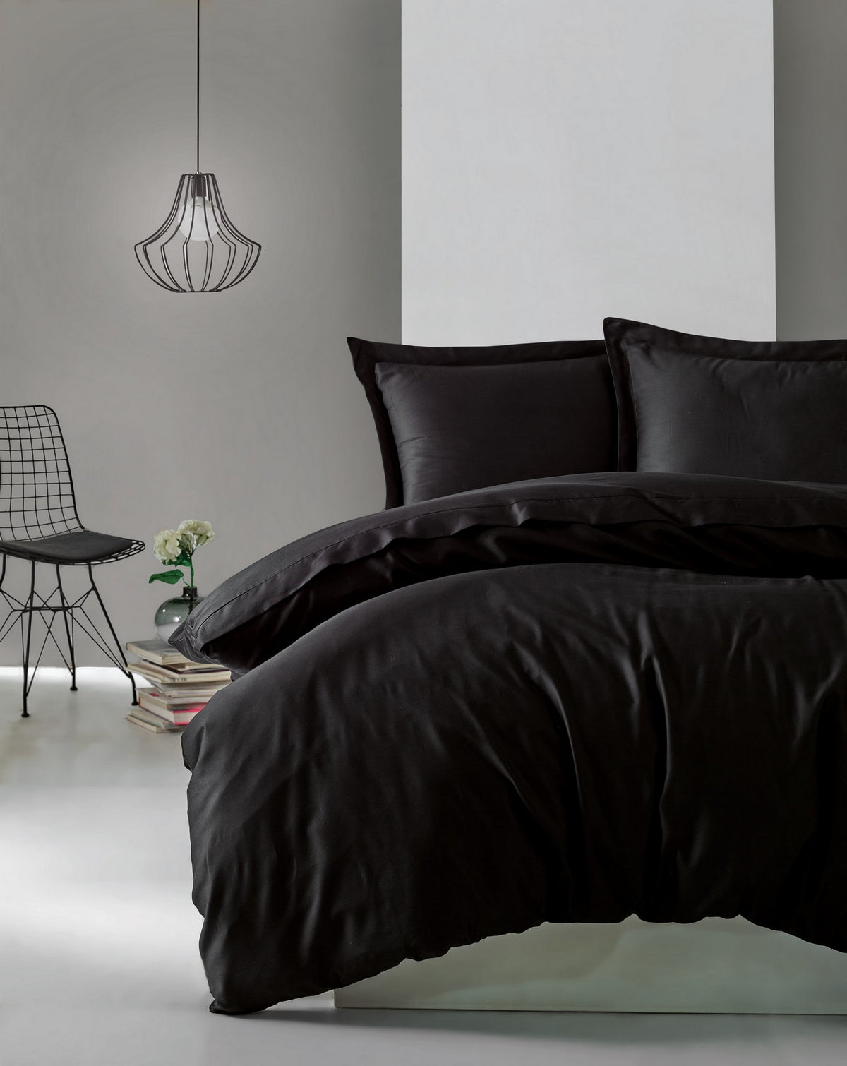 Premium Satin Bettwäsche Set Schwarz
