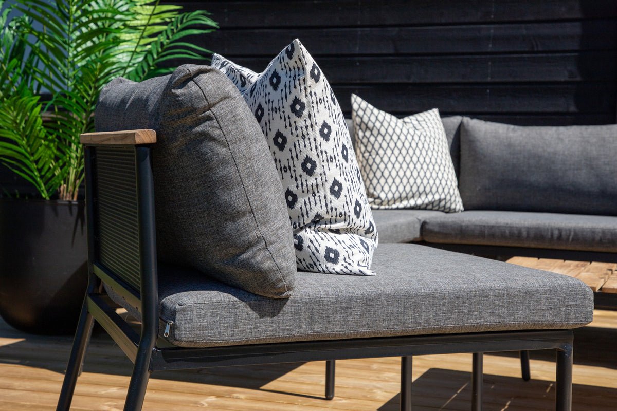 Garten Loungeset Luana – in Weiß & Schwarz mit Teak-Tisch & Polstern