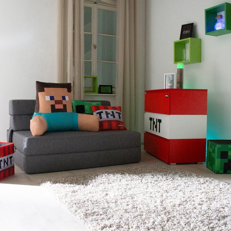 Minecraft Klappsofa „SleepCube“ – ausklappbar & passend zum Kinderbett