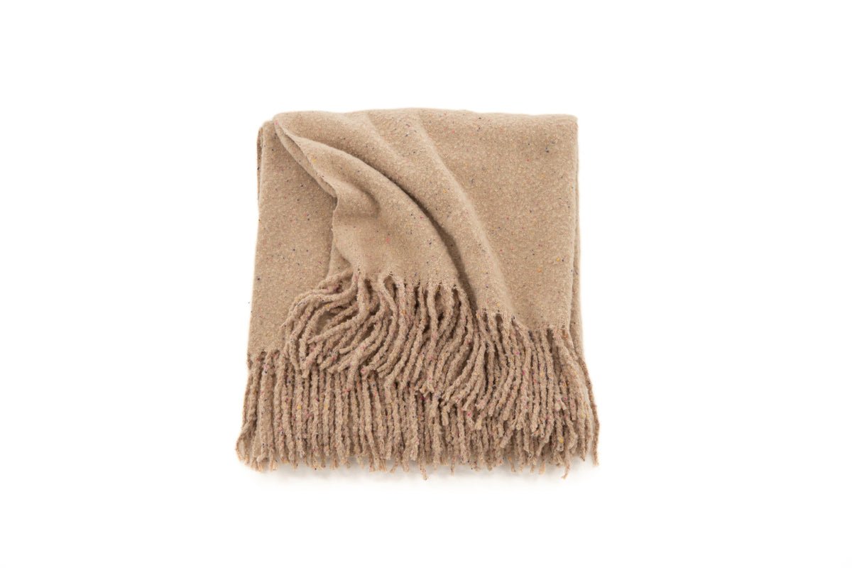 Tagesdecke Malin Beige – 170×130 cm mit Fransen & Melierung