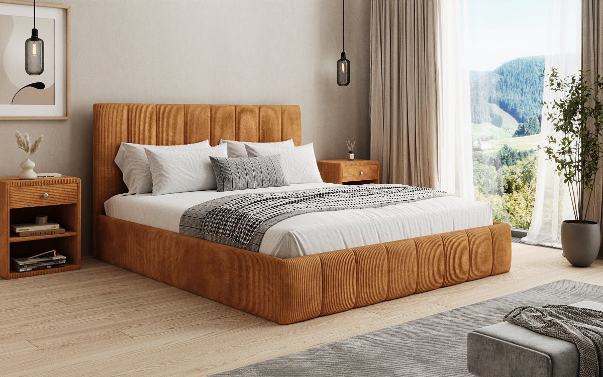 Designer Polsterbett Mila in Cord mit Stauraum