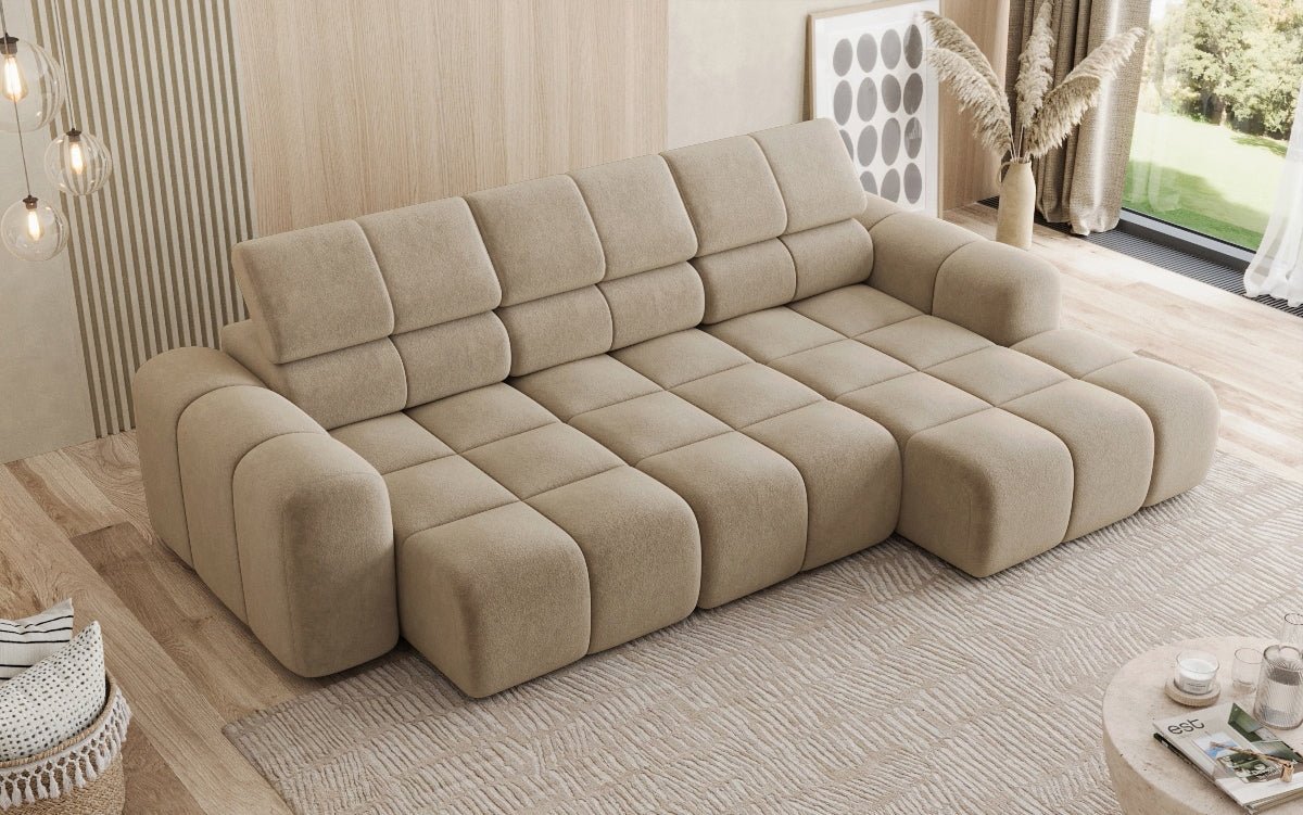 Designer Sofa Mia L mit elektrischer Sitzerweiterung in Chenille