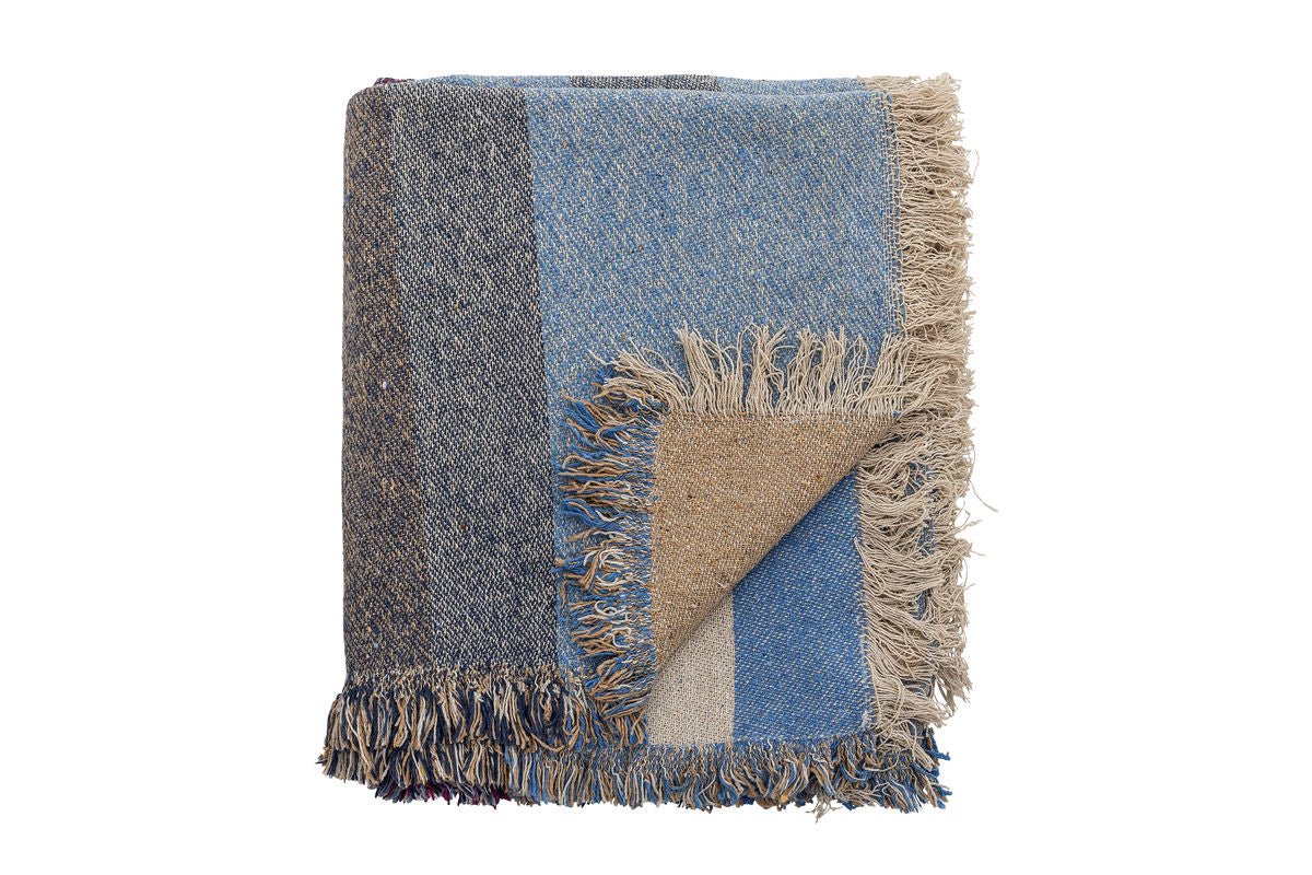 Überwurfdecke Mijal - Blau, aus recycelter Baumwolle