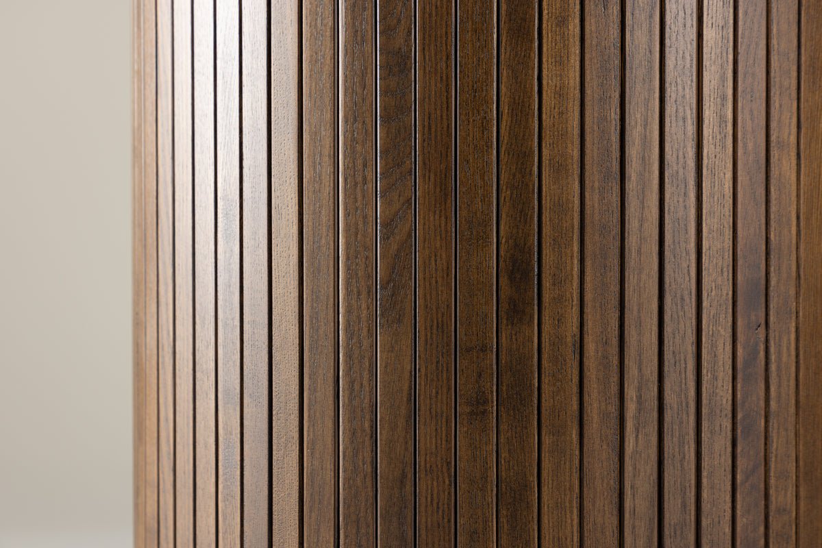 Esstisch Justin - runder Esstisch aus Eschenholz in Mokka mit Glasplatte