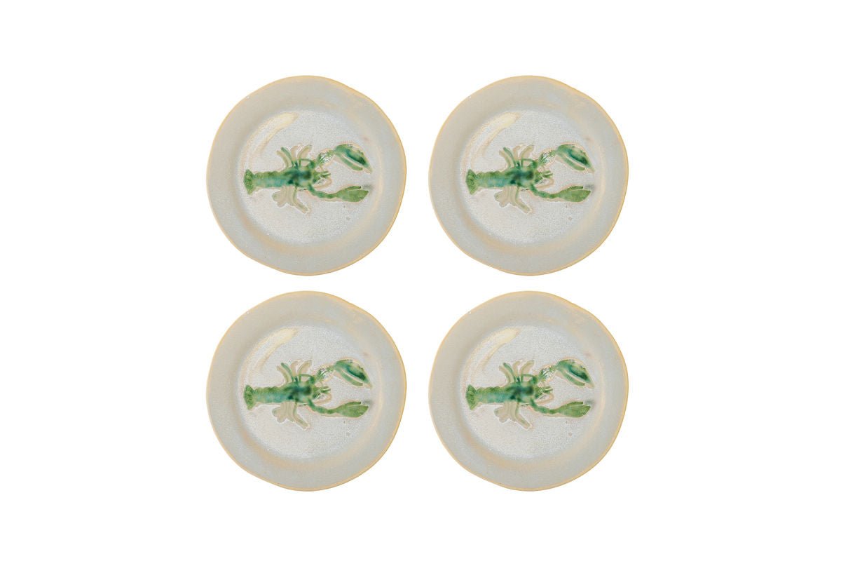 Teller-Set Lobio – Steingut mit handgemaltem Hummermotiv (4er-Set)