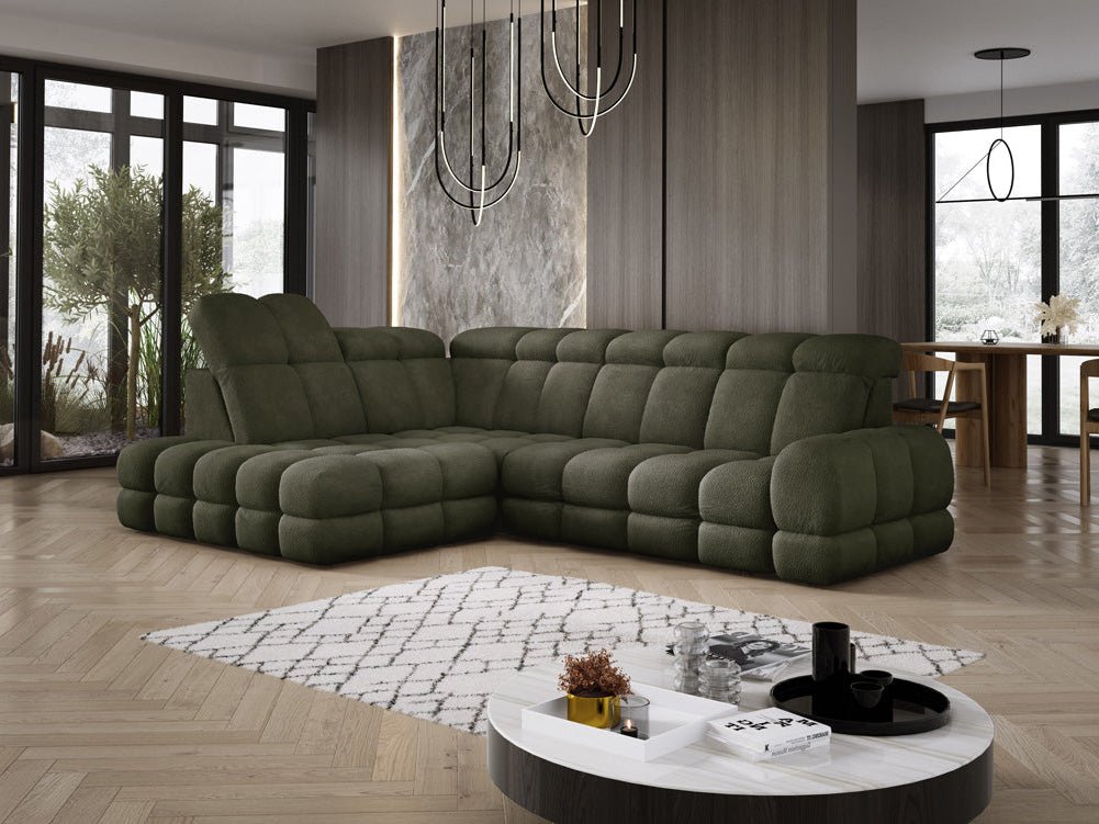 Designer Sofa Lima L mit elektrischer Schlaffunktion in Bouclé