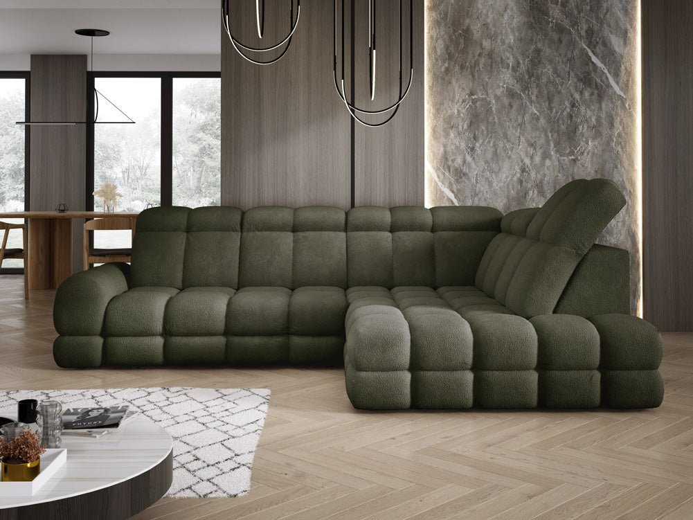 Designer Sofa Lima L mit elektrischer Schlaffunktion in Bouclé