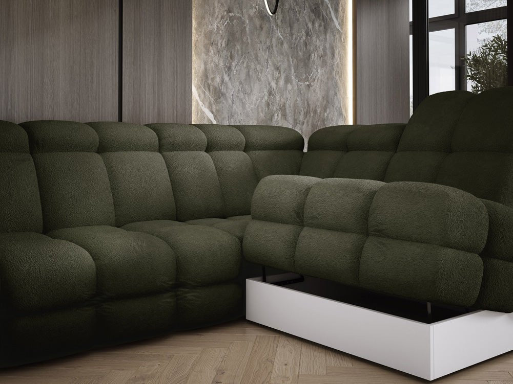 Designer Sofa Lima L mit elektrischer Schlaffunktion in Bouclé