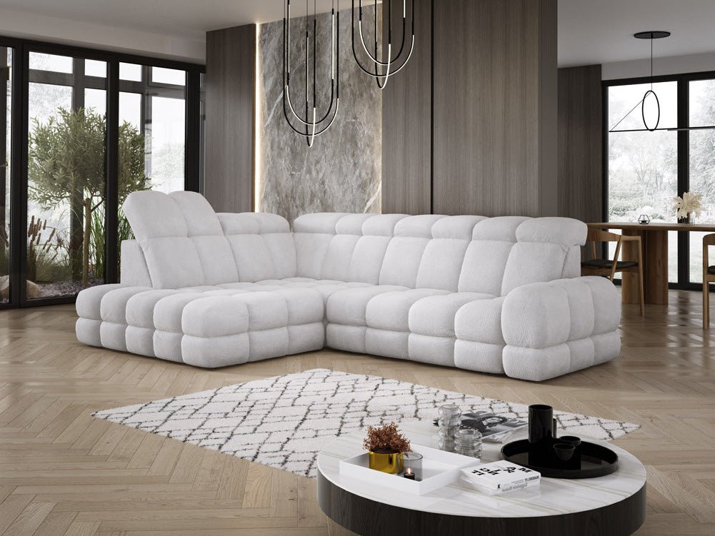 Designer Sofa Lima L mit elektrischer Schlaffunktion in Bouclé