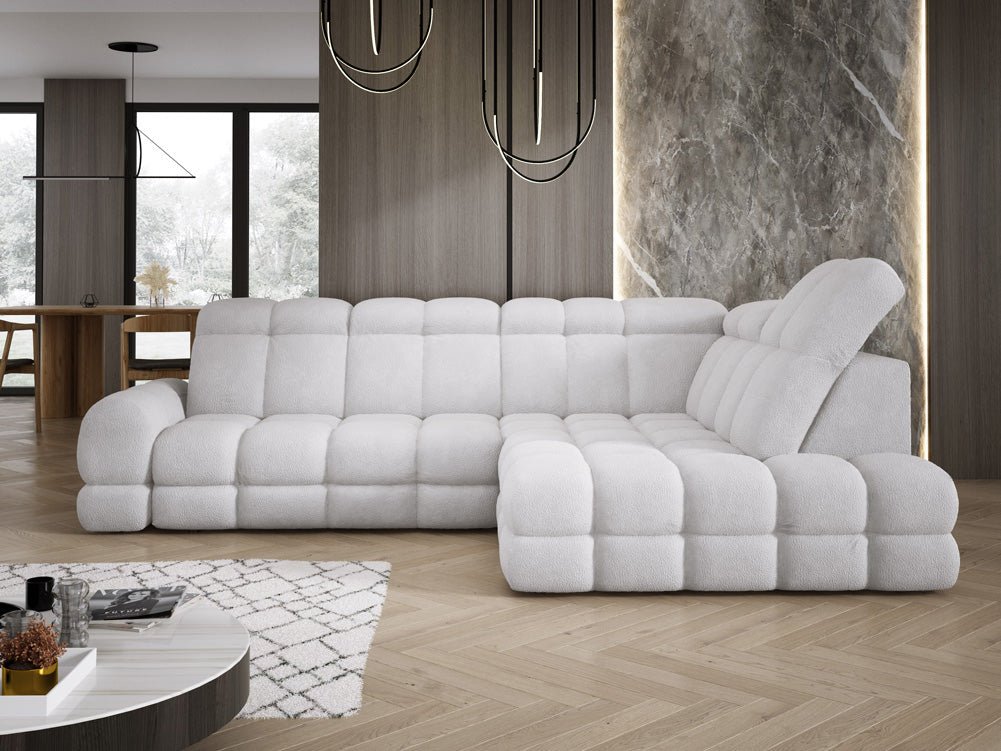 Designer Sofa Lima L mit elektrischer Schlaffunktion in Bouclé