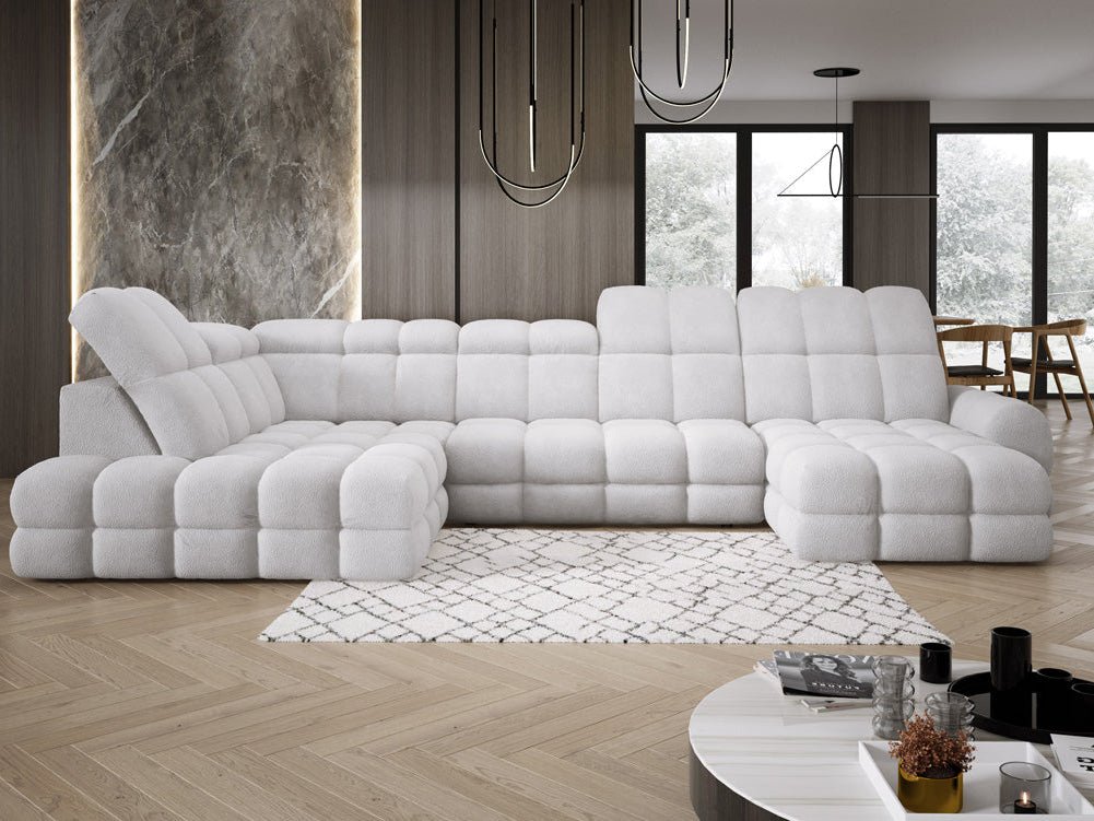 Designer Sofa Lima U mit elektrischer Schlaffunktion in Bouclé
