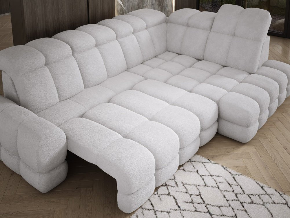 Designer Sofa Lima L mit elektrischer Schlaffunktion in Bouclé