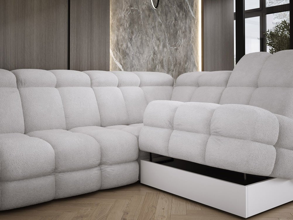 Designer Sofa Lima L mit elektrischer Schlaffunktion in Bouclé