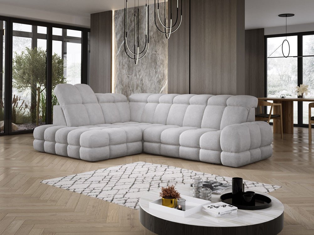 Designer Sofa Lima L mit elektrischer Schlaffunktion in Bouclé