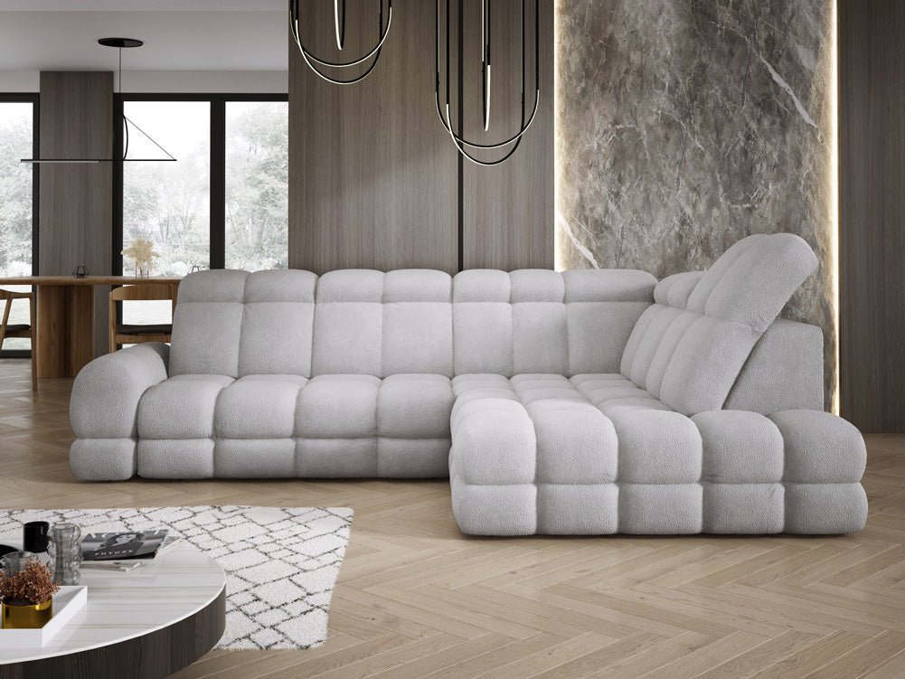 Designer Sofa Lima L mit elektrischer Schlaffunktion in Bouclé