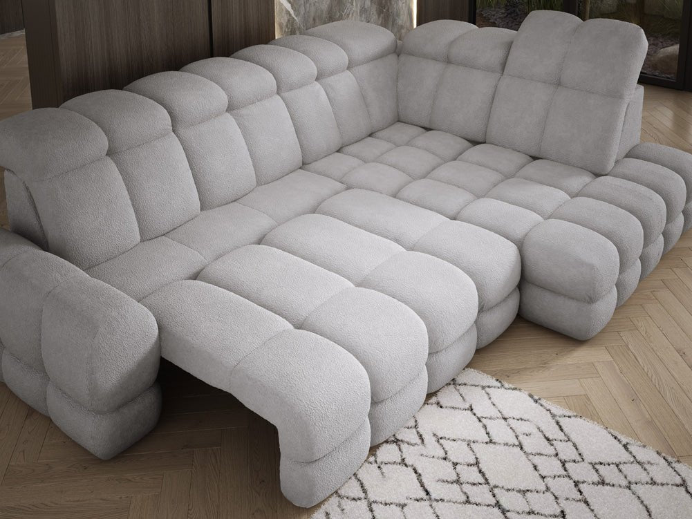 Designer Sofa Lima L mit elektrischer Schlaffunktion in Bouclé