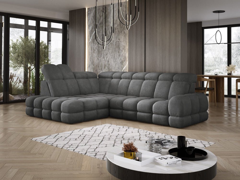 Designer Sofa Lima L mit elektrischer Schlaffunktion in Bouclé