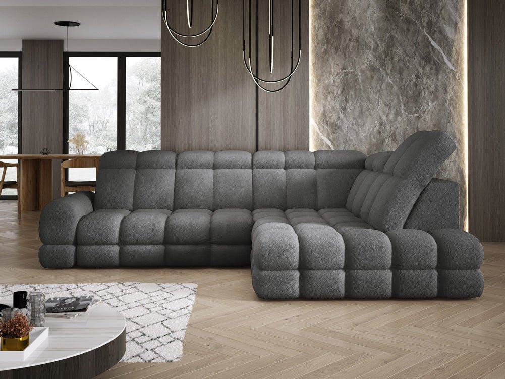 Designer Sofa Lima L mit elektrischer Schlaffunktion in Bouclé