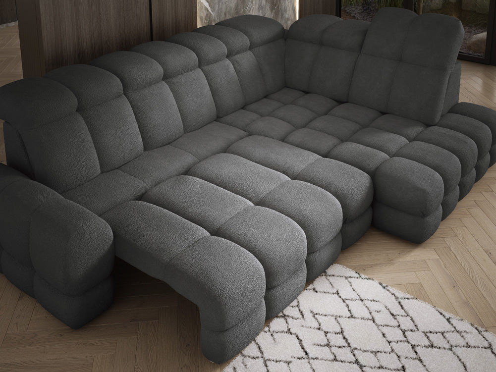Designer Sofa Lima L mit elektrischer Schlaffunktion in Bouclé
