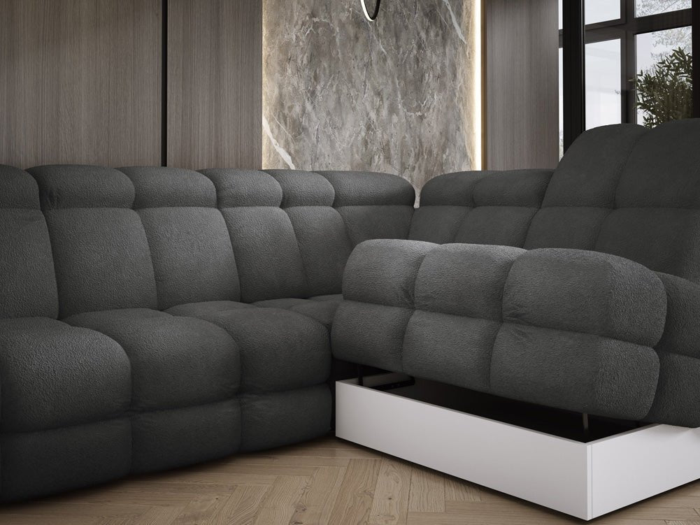 Designer Sofa Lima L mit elektrischer Schlaffunktion in Bouclé