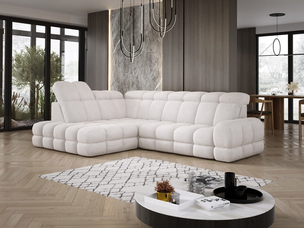 Designer Sofa Lima L mit elektrischer Schlaffunktion in Bouclé