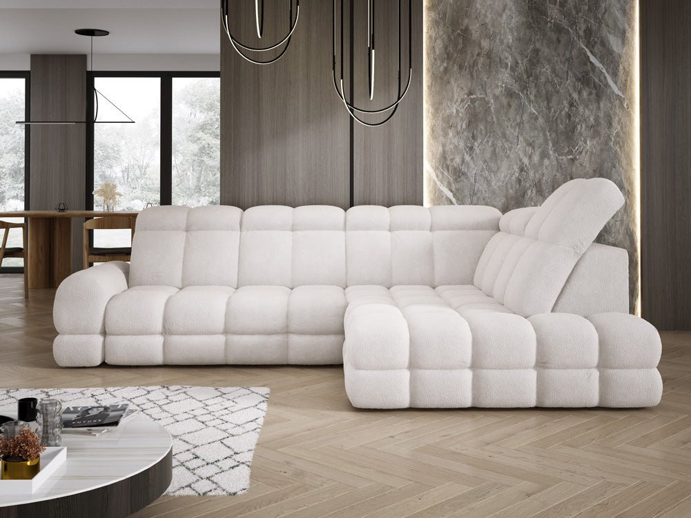 Designer Sofa Lima L mit elektrischer Schlaffunktion in Bouclé