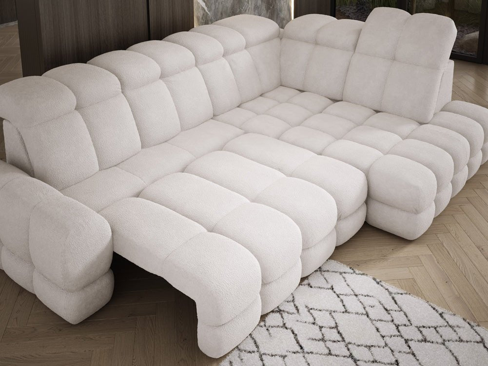 Designer Sofa Lima L mit elektrischer Schlaffunktion in Bouclé