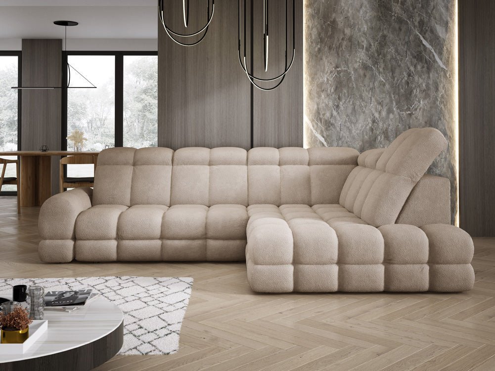 Designer Sofa Lima L mit elektrischer Schlaffunktion in Bouclé