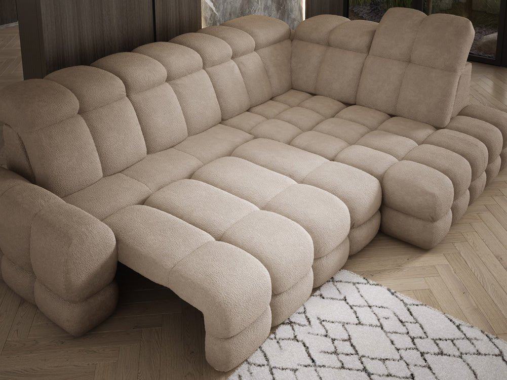 Designer Sofa Lima L mit elektrischer Schlaffunktion in Bouclé