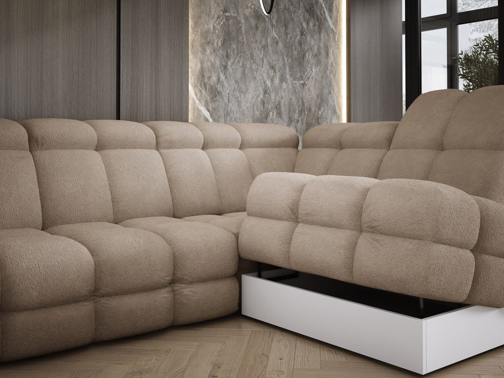 Designer Sofa Lima L mit elektrischer Schlaffunktion in Bouclé