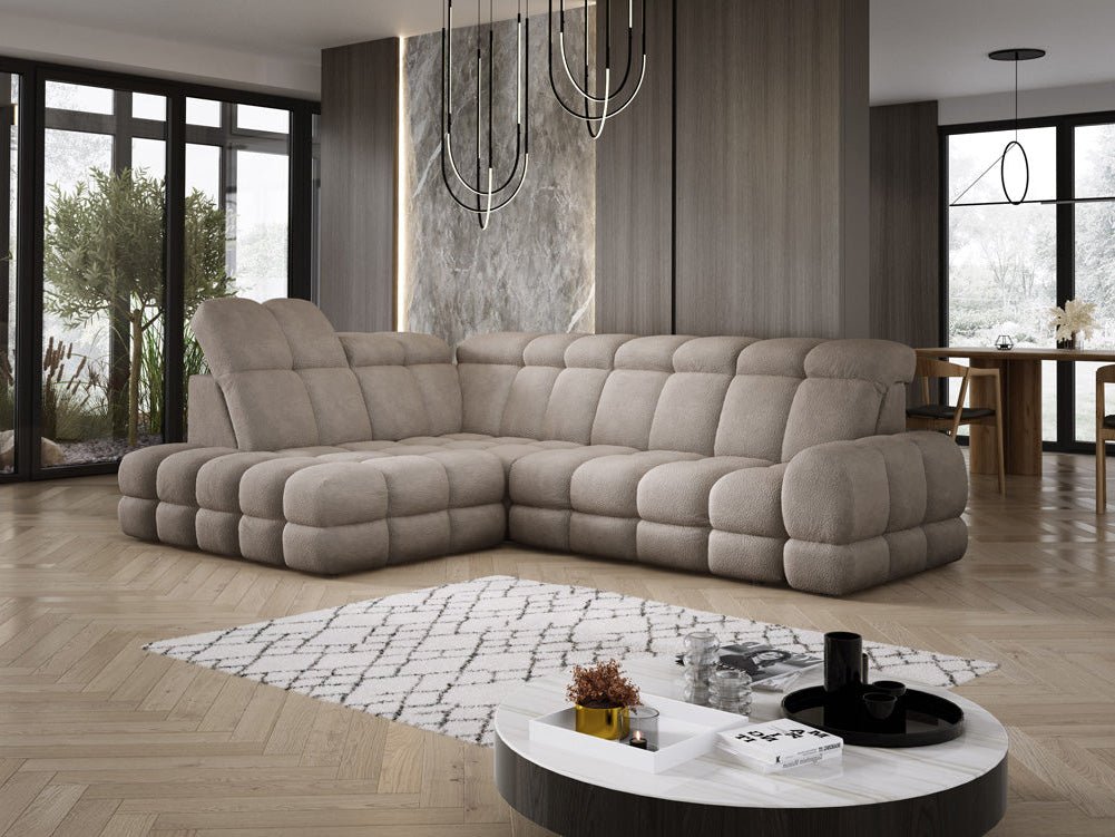 Designer Sofa Lima L mit elektrischer Schlaffunktion in Bouclé