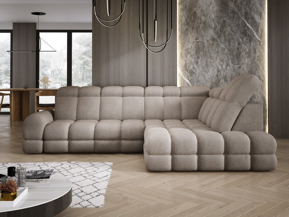 Designer Sofa Lima L mit elektrischer Schlaffunktion in Bouclé