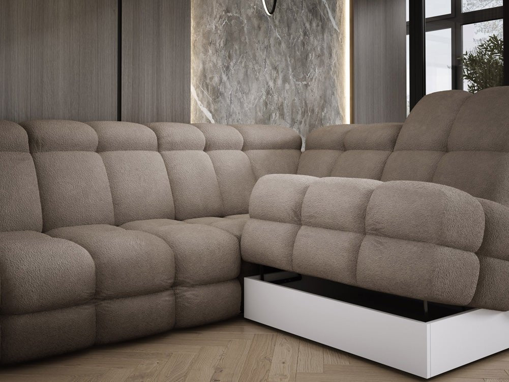 Designer Sofa Lima L mit elektrischer Schlaffunktion in Bouclé