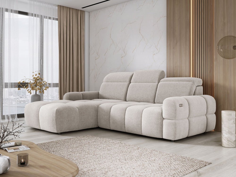 Designer Sofa Arosa L mit elektrischer Schlaffunktion in Bouclé