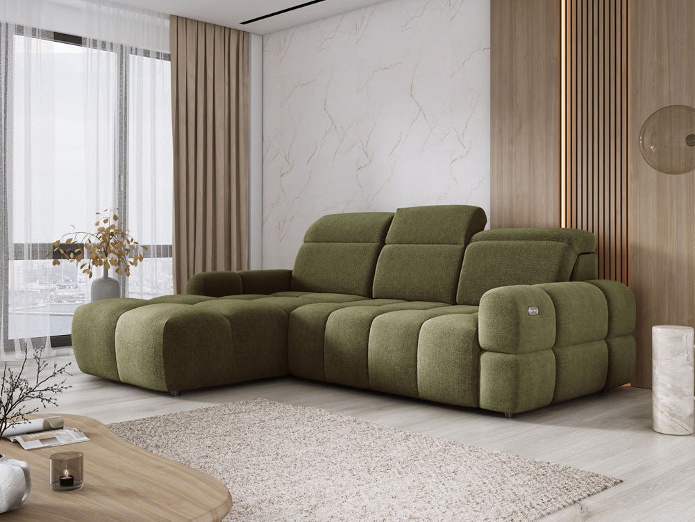 Designer Sofa Arosa L mit elektrischer Schlaffunktion in Bouclé