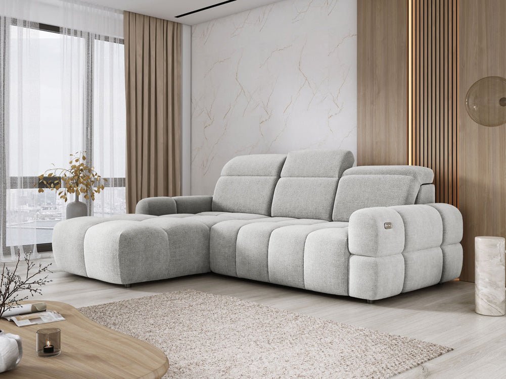 Designer Sofa Arosa L mit elektrischer Schlaffunktion in Bouclé