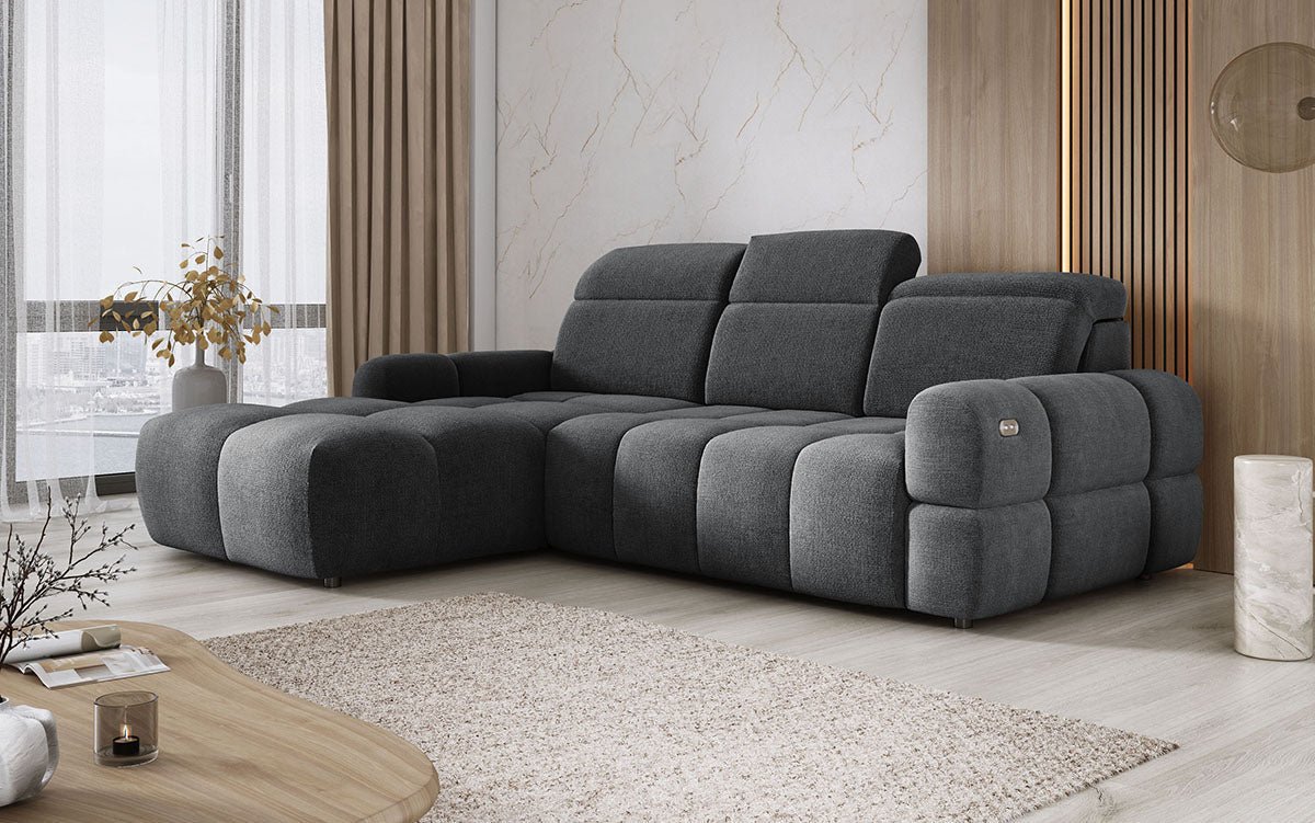 Designer Ecksofa Arosa mit elektrischer Schlaffunktion in Bouclé