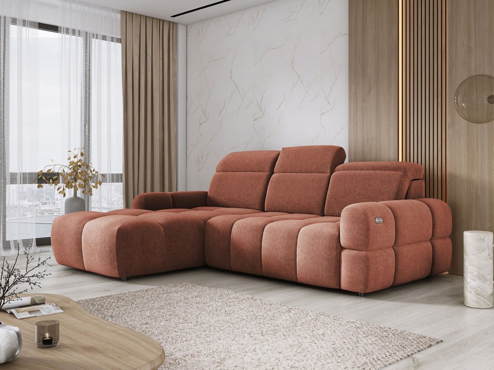 Designer Sofa Arosa L mit elektrischer Schlaffunktion in Bouclé