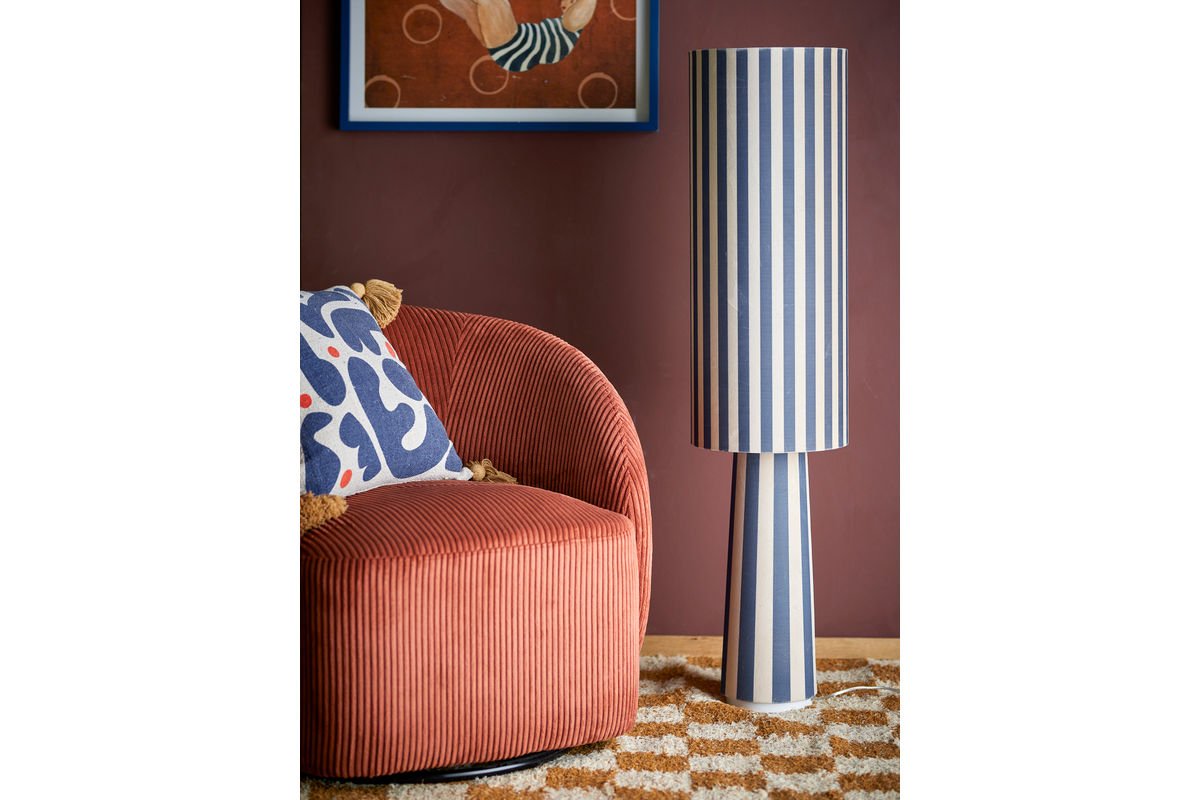 Stehlampe Feli – Velours-Schirm in Blau