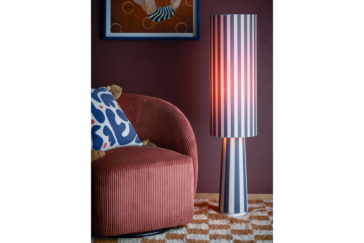 Stehlampe Feli – Velours-Schirm in Blau