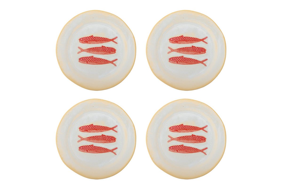 Teller-Set Maris – Steingut mit Fischmotiv (4er-Set)